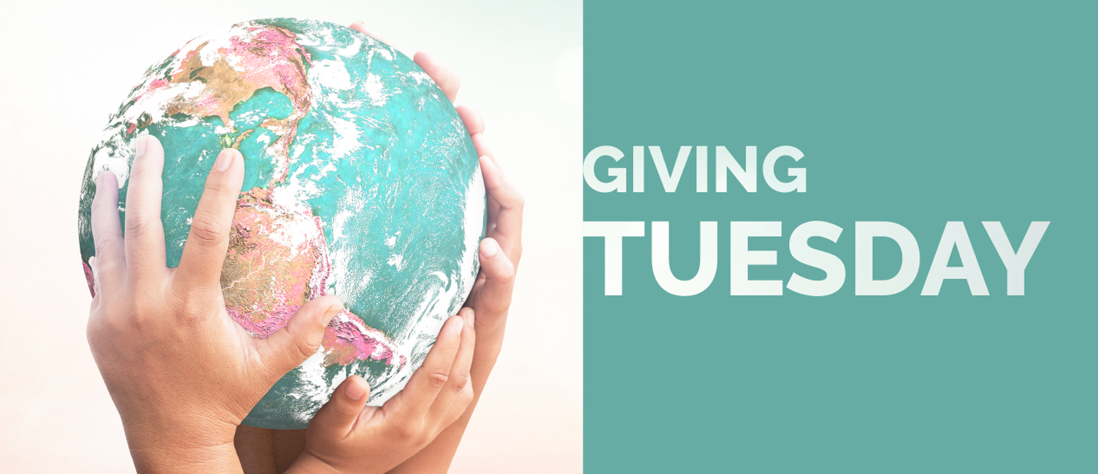 Giving tuesday hands around a globe