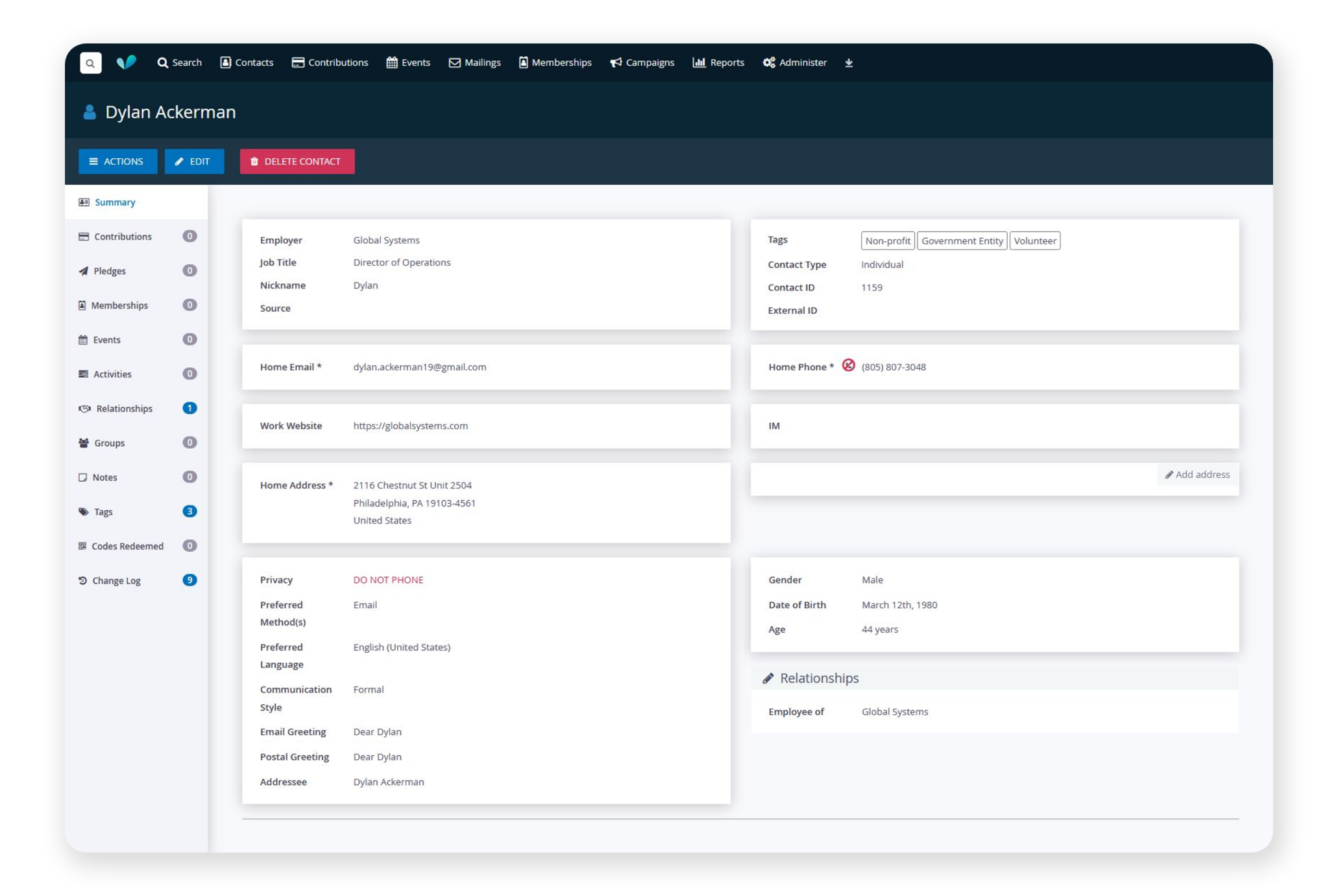 CultiV8 CRM user interface