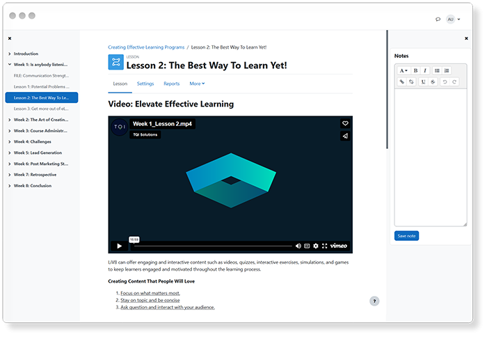 LiV8 user interface